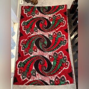 Fabric African Print 1.64 yards, Red, green, black, white- launderd minimal fade